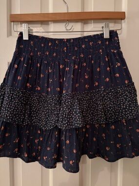 American Eagle Outfitters Navy Floral Tiered Skirt with Pink Accents